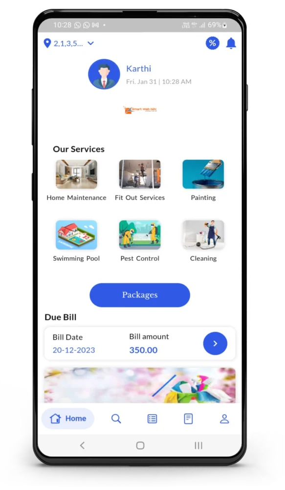 Home maintenance consumer mobile app for booking services, tracking requests and managing home services